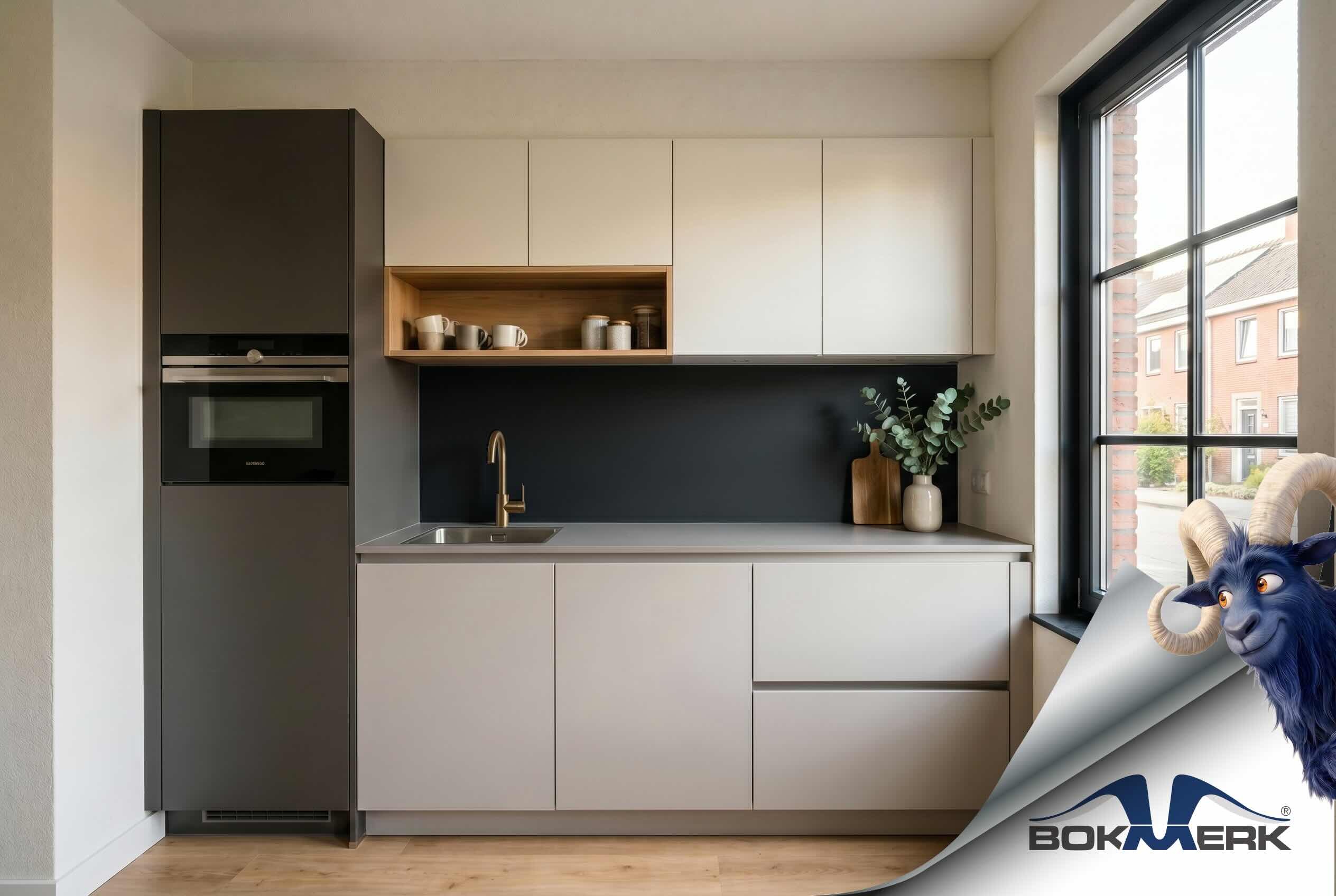 Na keukenstijl Modern met Bokmerk keukenachterwand in de kleur Noir 2200