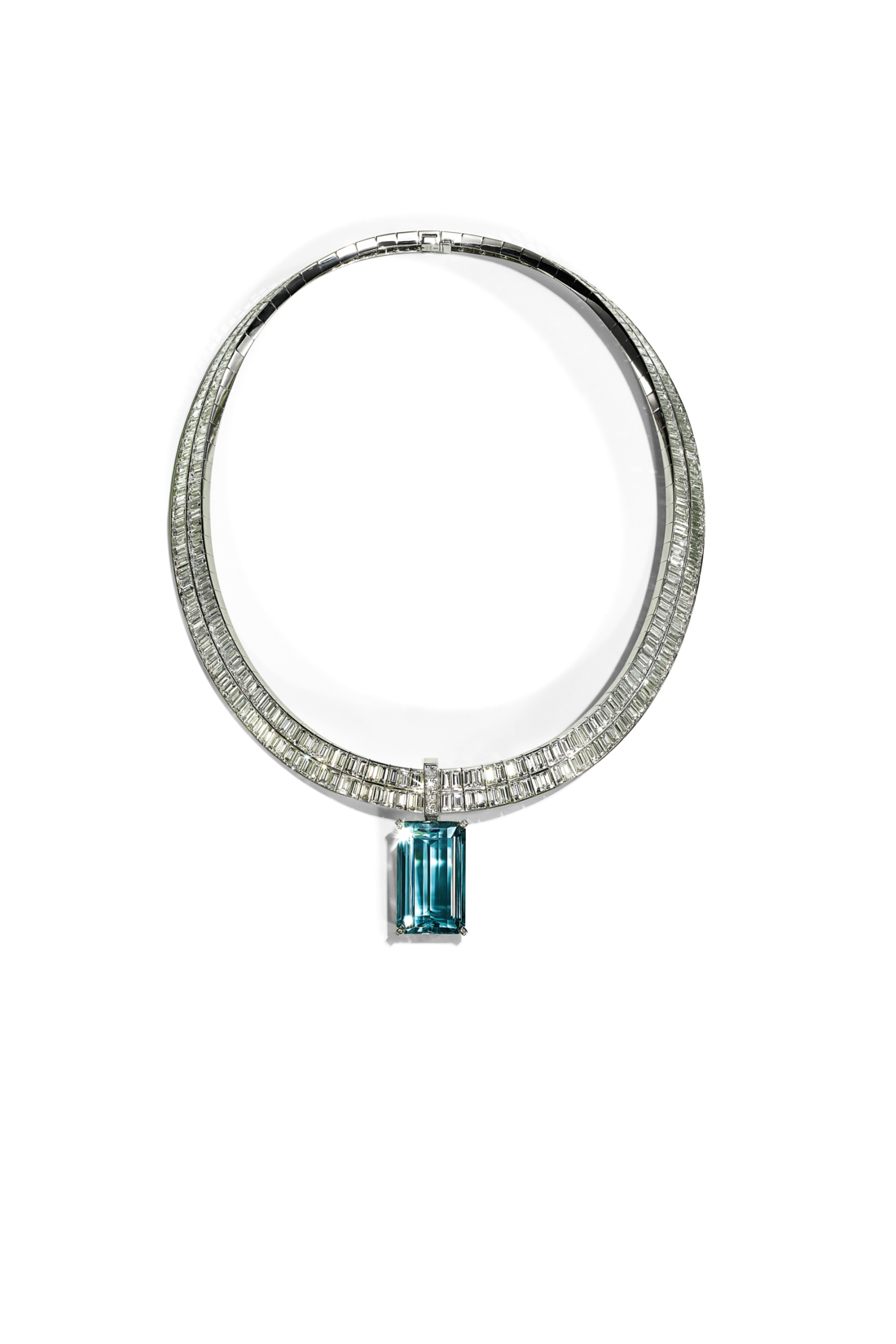 Tiffany & Co. High jewelry collier  in platinum met een aquamarijn en diamanten   SKU 73117690