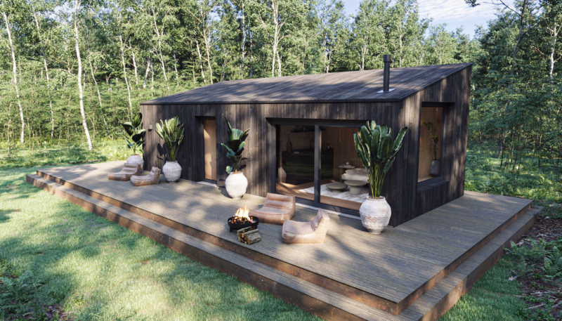 Yiruma_zwart houten cabin schuindak - Buitenplaats Anders