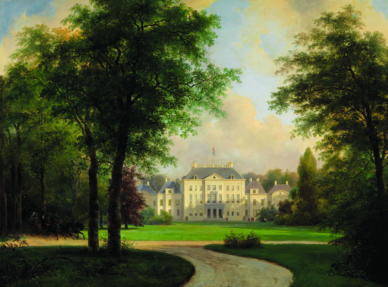 Andreas Schelfhout, Het Witte Loo vanuit het park gezien, 1838. Collectie Paleis Het Loo. Lang- durig bruikleen Geschiedkundige  Vereniging Oranje-Nassau