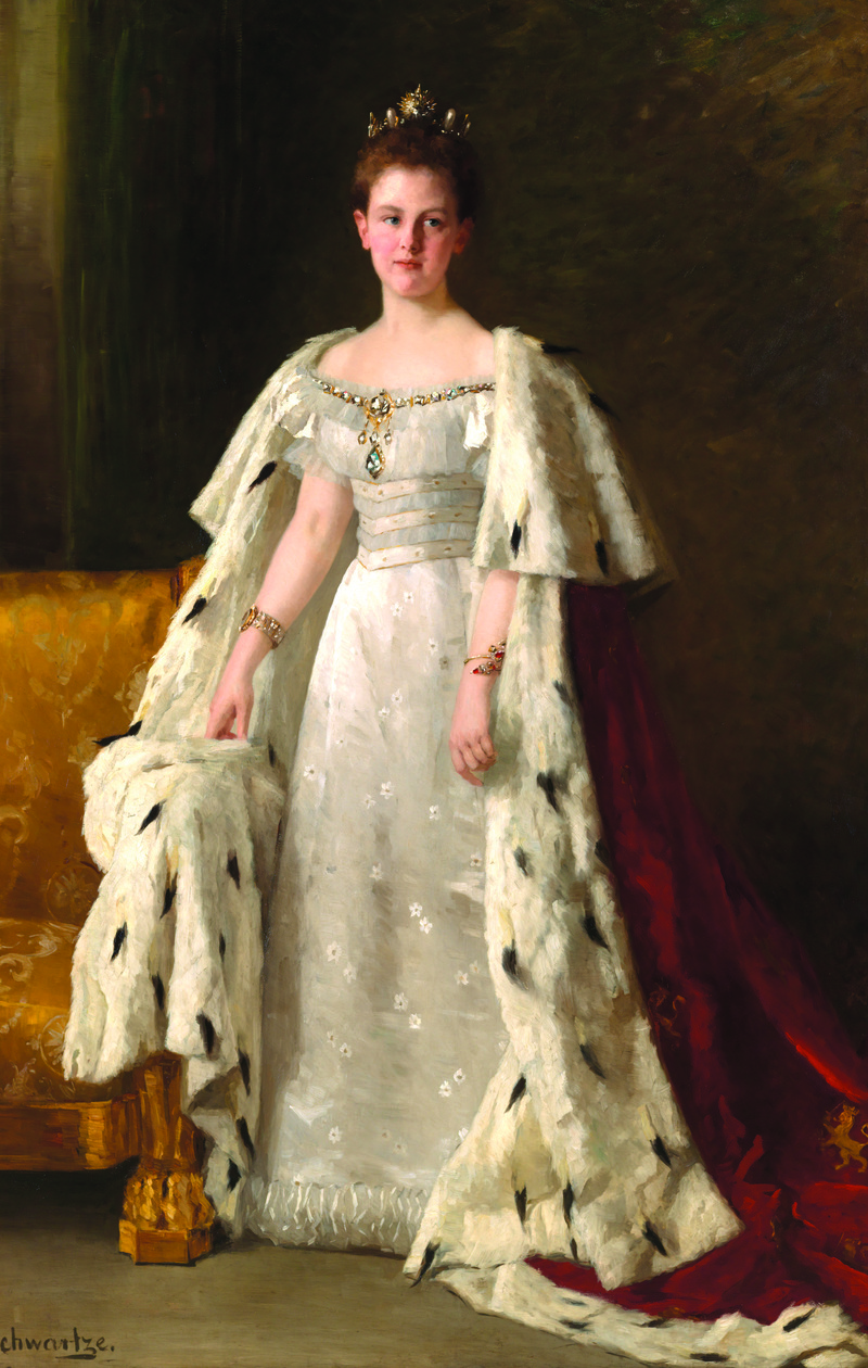 Thérèse Schwartze, Inhuldigingsportret van koningin Wilhelmina, 1897-1898. Collectie Paleis Het Loo. Langdurig bruikleen Koninklijke Verzamelingen, Den Haag