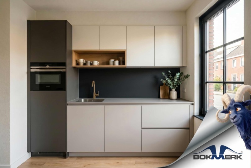 Met Bokmerk keukenachterwand in de kleur Noir 2200